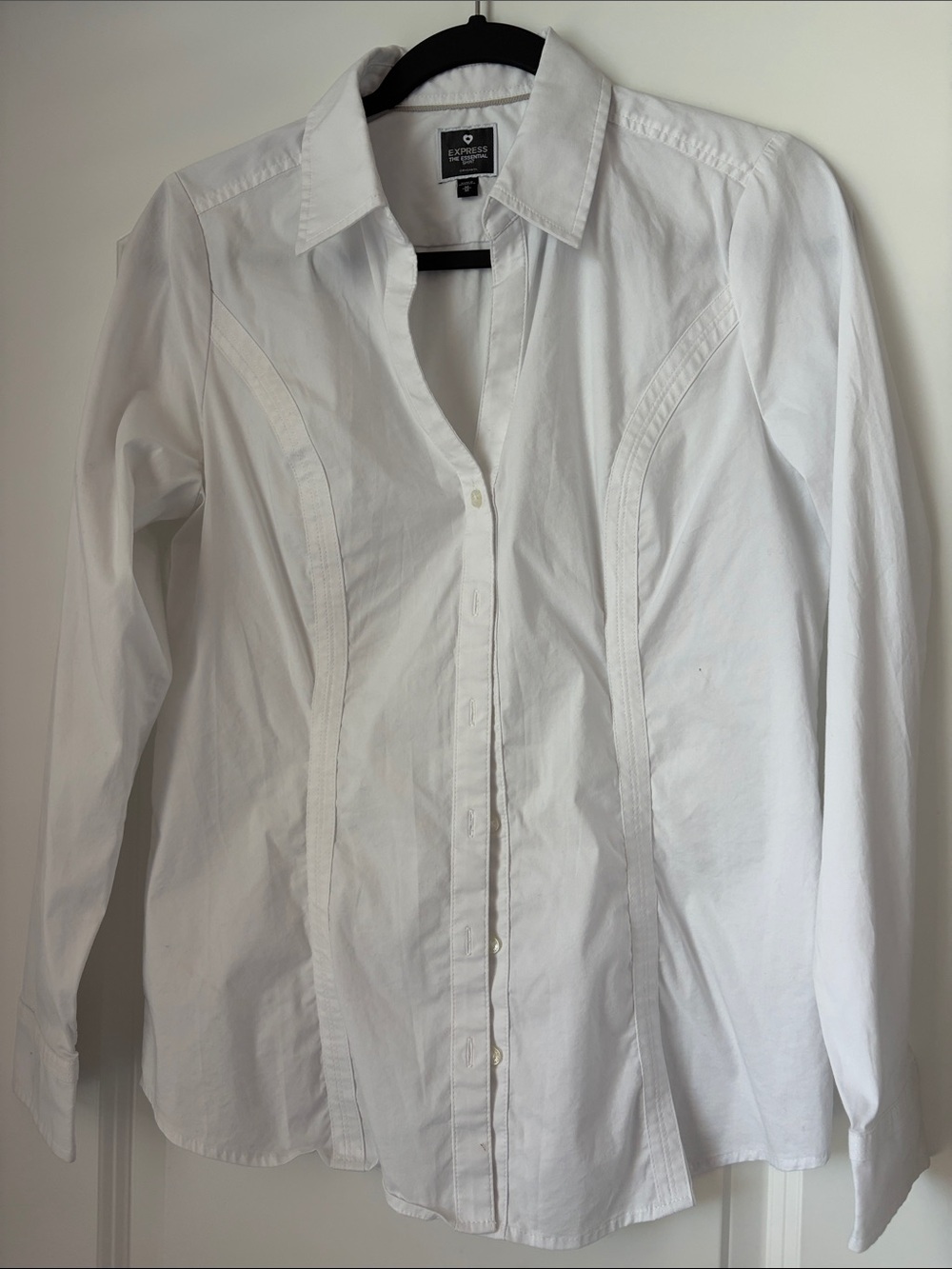 Express White Fitted Button-Up Shirt